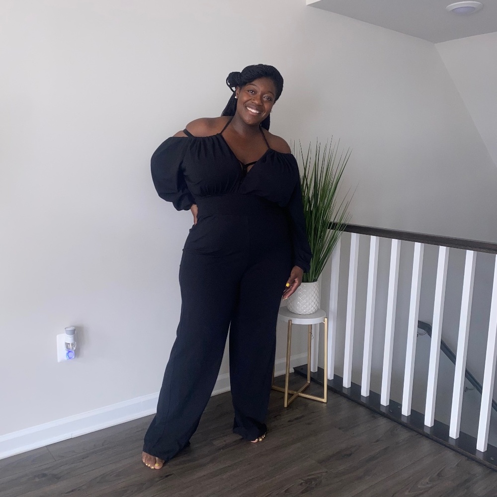 Rebdolls Tie Front Long Sleeve Black Jumpsuit